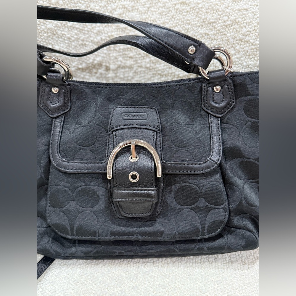 Coach Signature Mini Tote Crossbody Purse silver and black - Picture 3 of 12